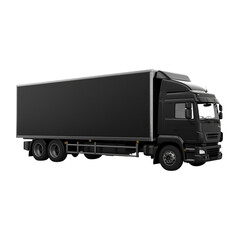 A black cargo truck isolated on transparent background.