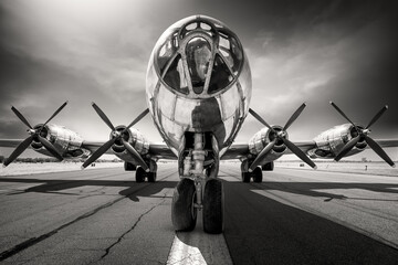 historical bomber plane on a runway - obrazy, fototapety, plakaty