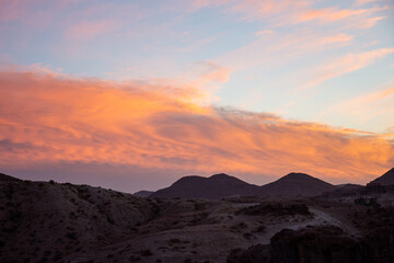 Amazing sunset over the mountains in Bou Saâda, Algeria.