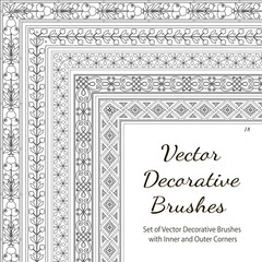 Set of Vector Decorative Brushes with Inner and Outer Corners. Seamless Borders for Patterned Frames. 
