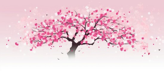The beautiful cherry tree with its vibrant pink flowers creates a stunning pattern against the white and green background making it the perfect design for a spring themed card inspired by na