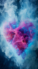 Splash of paint ink cloud in the shape of heart in liquid.