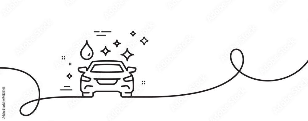 Poster car wash line icon. continuous one line with curl. clean auto sign. shiny transport symbol. car wash