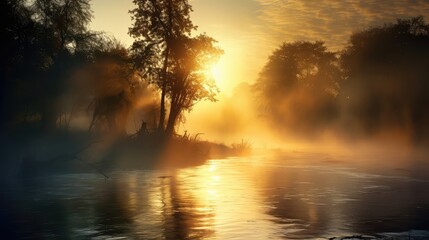 y sunshine river mist landscape illustration nature morning, spring forest, tree sunrise y sunshine river mist landscape