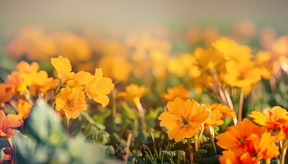 Primrose flower in field with blur background
