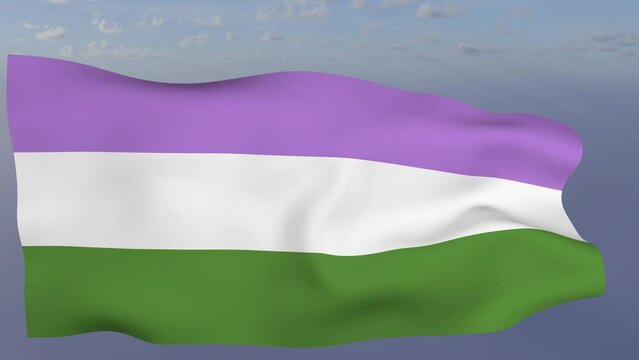 Loop der Pride Genderqueer Fahne wehend im Wind als Nahaufnahme 4K	