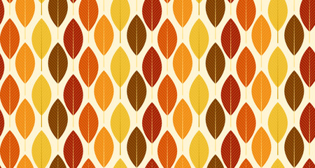 Autumn color leaves in a grid in a seamless repeat pattern - Vector Illustration