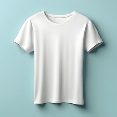 Blank white t-shirt mockup on blue background