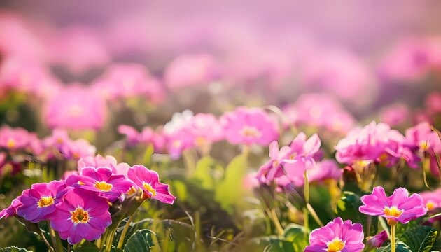 Primrose flower in field with blur background