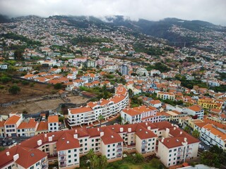 Fototapeta premium Portugal, Madeira Island, aerial view on Funchal town from drone