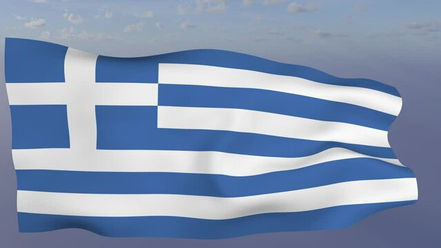  Loop der Griechenland Fahne wehend im Wind als Nahaufnahme 4K