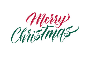 Merry christmas hand lettering calligraphy isolated on white background. Vector holiday illustration element. Merry Christmas script calligraphy