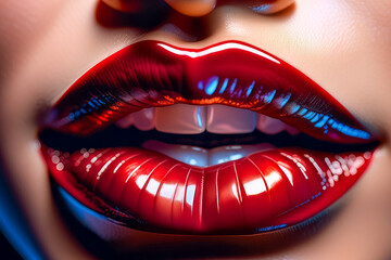 red lips close up, generated image - obrazy, fototapety, plakaty