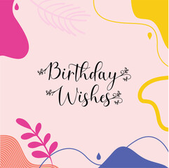 Birthday social media post. Happy birthday social media post with a lot of balloons and confetti. Happy birthday wish with pink calligraphy.