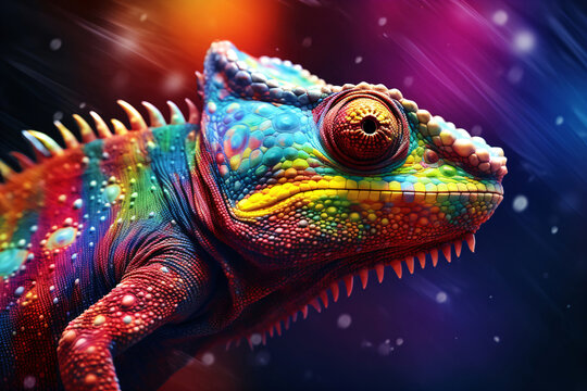close up of a colorful chameleon