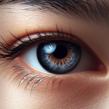 A asian chinese eye close up macro color black iris and eyebrown