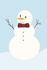 Snowman in flat style isolated on blue background