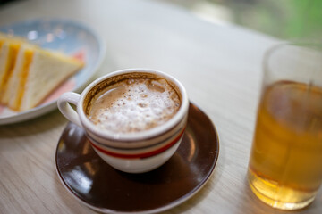 Hot coffee that looks amazing and delicious.