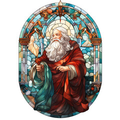 Watercolor Stained Glass Painting of Santa illustration Generative Ai
