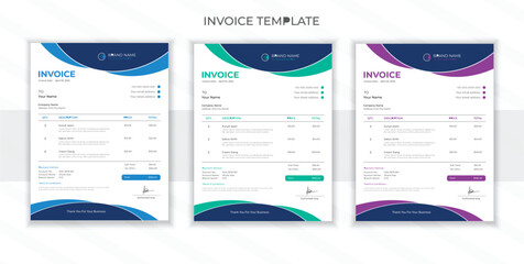Vector creative modern invoice template design whit 3 colors