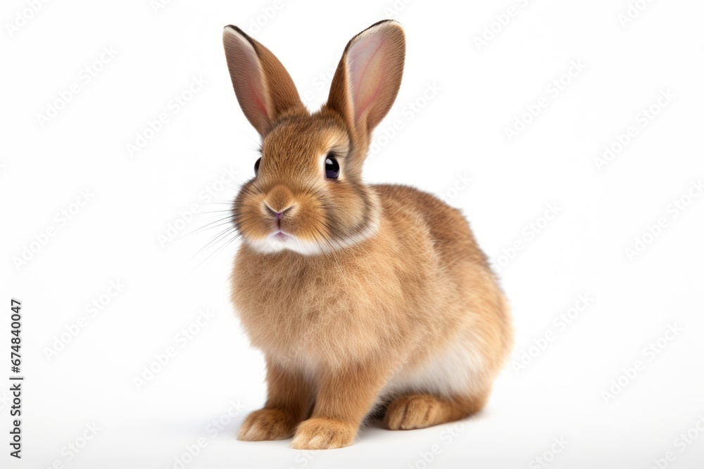 Poster A brown rabbit is sitting on a white surface. This image can be used for various purposes.