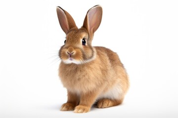 Obraz premium A brown rabbit is sitting on a white surface. This image can be used for various purposes.