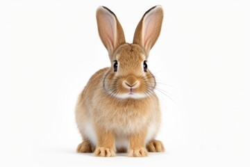 A brown rabbit sitting on top of a white floor. Suitable for nature, animals, and pet-related themes.