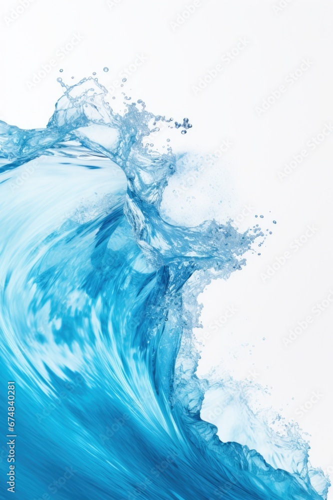 Poster a large blue wave crashing in the middle of the ocean. perfect for beach and ocean-themed projects.