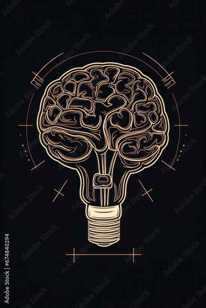 Canvas Prints A drawing of a light bulb with a brain inside. This image can be used to represent creativity, intelligence, or the concept of having a bright idea.