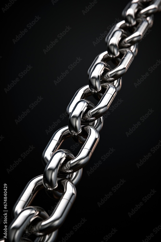 Fototapete A detailed close-up of a chain on a black background. This image can be used to depict strength, security, or a connection. It is suitable for various themes and projects.