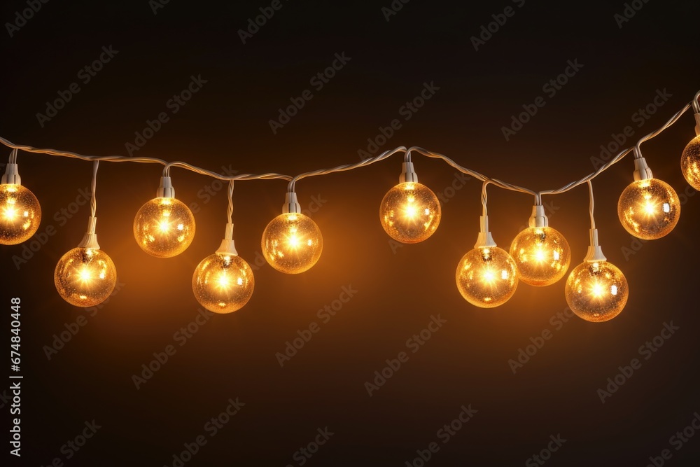 Poster A string of light bulbs against a black background. Perfect for adding a touch of brightness to any design or project.