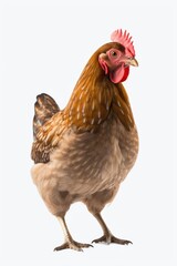 A picture of a brown chicken with a distinctive red comb on its head. This image can be used to represent farm animals or poultry in various contexts.