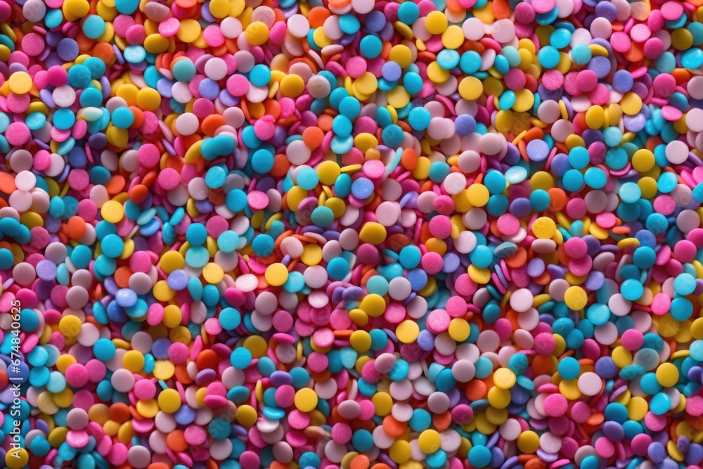 Poster A pile of colorful sprinkles sitting on top of a table. Perfect for adding a touch of sweetness and fun to your projects.