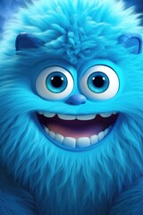 A picture of a blue furry monster with big eyes and big teeth. This image can be used to depict a cute or scary monster character in various projects.