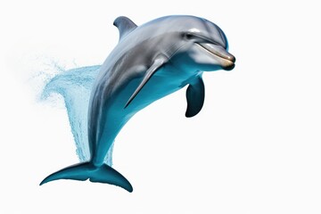 A dynamic image capturing a dolphin mid-air as it jumps with its mouth wide open. Ideal for aquatic and marine-themed projects.