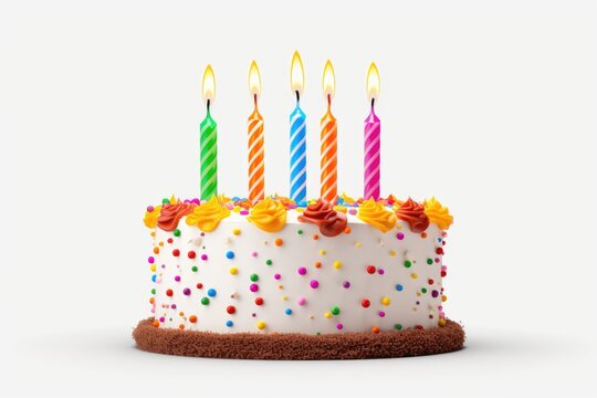 A picture of a birthday cake with four candles on top. This image can be used to celebrate birthdays and special occasions.