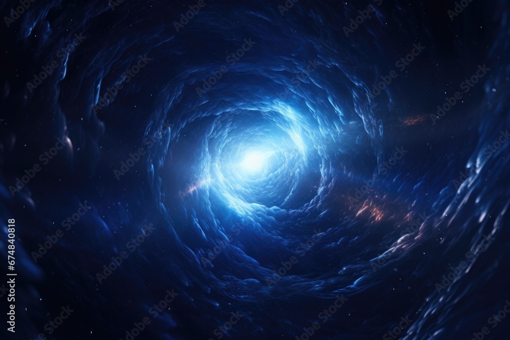 Poster A captivating image of a spiral-shaped object in the vastness of space. Perfect for illustrating the wonders of the universe or for use in science fiction projects.