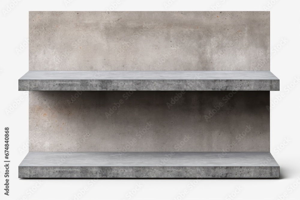 Poster a simple and minimalistic white concrete shelf on a clean white background. perfect for showcasing p
