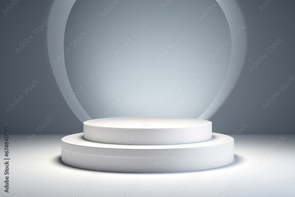 Poster A white pedestal with a soft, glowing light emanating from it. Perfect for showcasing products or adding a touch of elegance to any space.