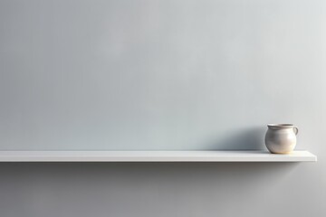 A white vase sitting on top of a white shelf. This image can be used to showcase minimalistic home decor or to highlight the beauty of simple design.