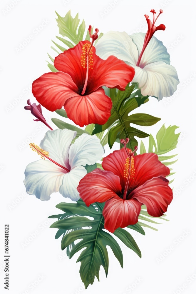 Poster a beautiful bunch of red and white flowers on a clean white background. perfect for adding a pop of 