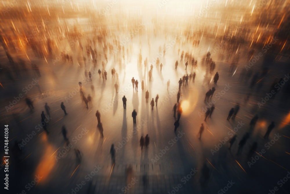 Aufkleber a blurry image capturing a crowd of people. perfect for illustrating the hustle and bustle of a busy
