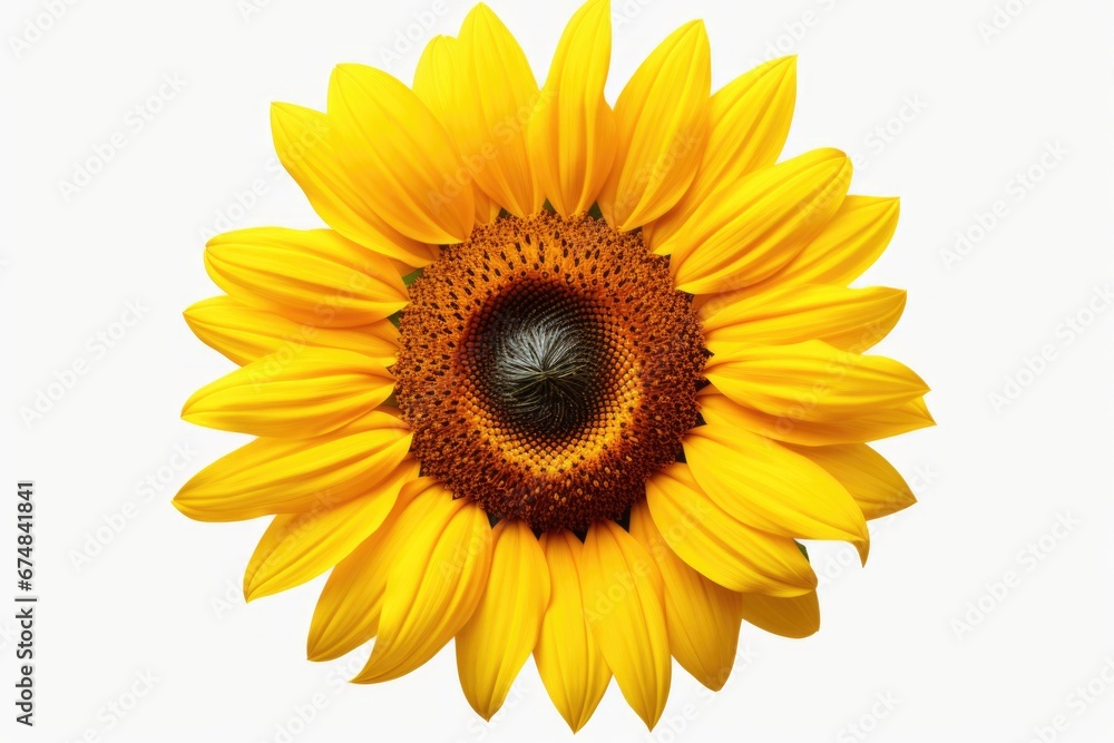 Poster a beautiful yellow sunflower on a clean white background. perfect for adding a touch of nature to an