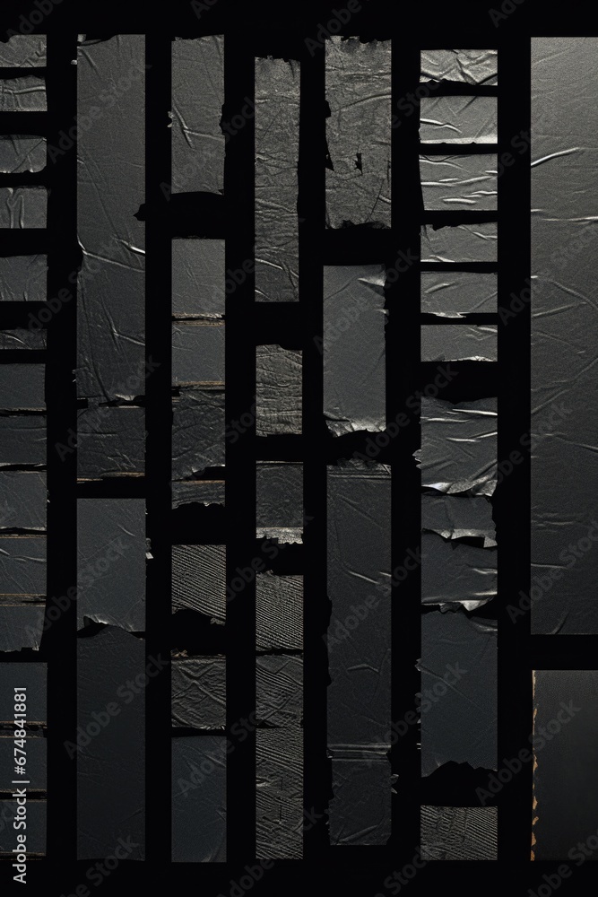 Poster A black and white photo showcasing a collection of strips of paint. This versatile image can be used in various design projects or to add texture and visual interest to any creative endeavor