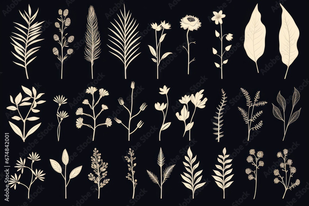 Poster A collection of different types of leaves and flowers. This versatile image can be used for various purposes