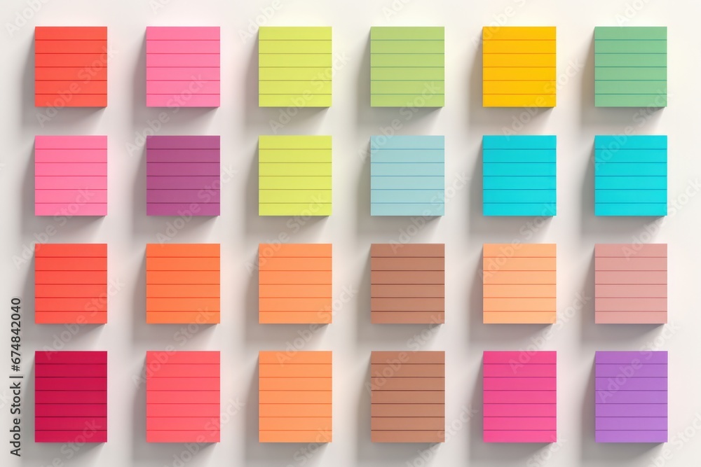 Poster A group of colorful cubes arranged neatly on a white surface. This image can be used for various design projects and concepts