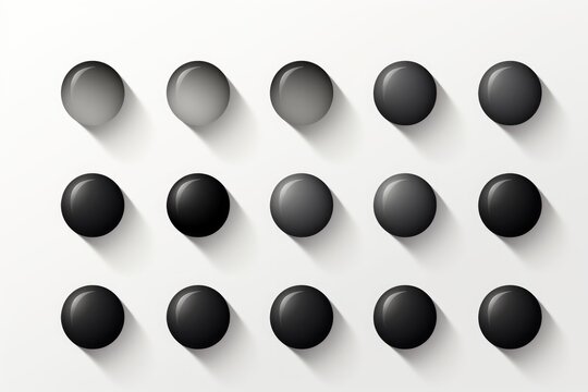 A group of black buttons on a white surface. This image can be used for various design projects
