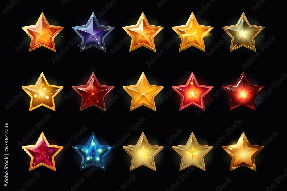 Aufkleber A set of shiny stars on a black background. Perfect for adding a touch of sparkle and glamour to any project