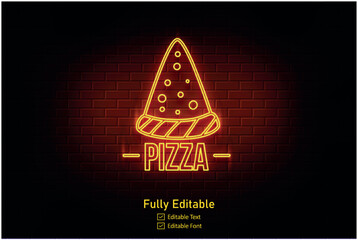 Pizza logo, emblems, neon signs. Collection of logo in neon style, bright neon sign advertising food Italian, Pizza, appetizer, cafe, bar and restaurant.