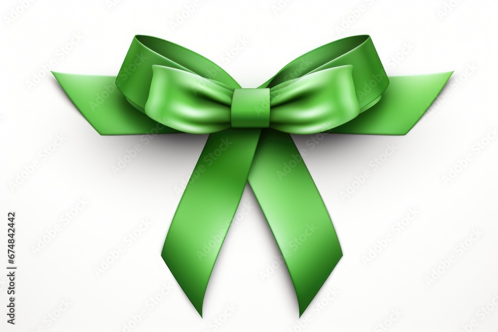 Poster a green bow displayed on a clean white background. suitable for various occasions and crafts